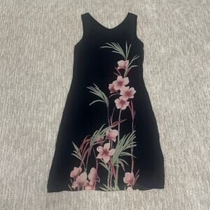 Tommy Bahama 100% Silk sz 6 floral mini sheath dress black green pink